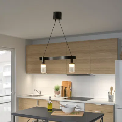 Ikea Ackja / Molnart Pendant Lamp With Led Bulb, Wave Shaped Black/tube-shaped Patterned