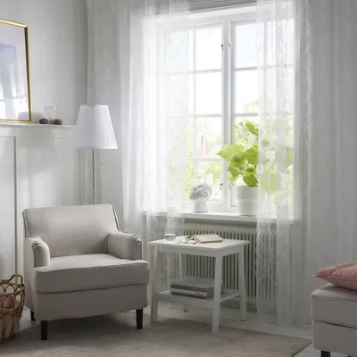 Ikea Alvine Spets Sheer Curtains, 1 Pair, Off-white/with Rod Pocket, 57x98 "