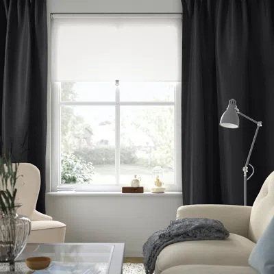 Ikea Annakajsa Room Darkening Curtains, 1 Pair, Anthracite/with Heading Tape, 57x98 " In Black