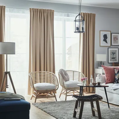 Ikea Annakajsa Room Darkening Curtains, 1 Pair, Beige/with Heading Tape, 57x118 " In Brown