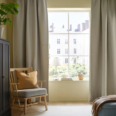 Ikea Annakajsa Room Darkening Curtains, 1 Pair, Light Gray/with Heading Tape, 57x98 "