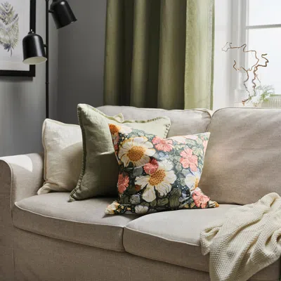 Ikea Arenbok Cushion Cover, Green Multicolor/floral Pattern, 20x20 "