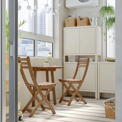 Ikea Askholmen Wall Table+2 Folding Chairs,outdoor, Askholmen Dark Brown, 27 1/2x17 3/8 "
