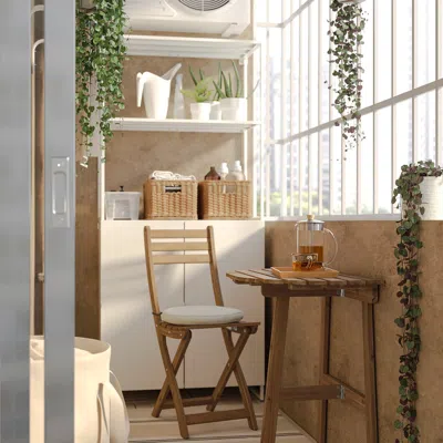 Ikea Askholmen Wall Table & Folding Chair, Outdoor, Askholmen Dark Brown/frösön/duvholmen Beige, 27 1/2x1