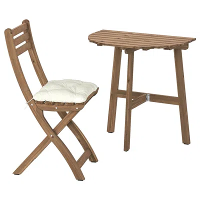 Ikea Askholmen Wall Table & Folding Chair, Outdoor, Askholmen Dark Brown/kuddarna Light Grey-beige, 27 1/
