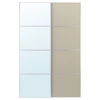 Ikea Auli / Mehamn Pair Of Sliding Doors, Aluminum Mirror Glass/double Sided Gray-beige, 59x92 7/8 "