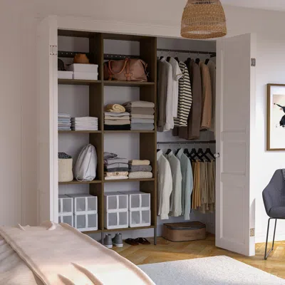 Ikea Aurdal Wardrobe Combination, Brown Stained Oak Veneer/dark Gray, 70 5/8-83 5/8x15 3/4x87 "