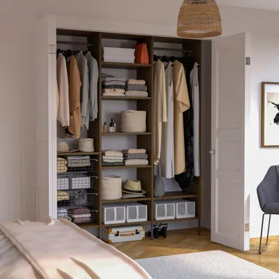 Ikea Aurdal Wardrobe Combination, Brown Stained Oak Veneer/dark Gray, 74 3/4x15 3/4x87 "