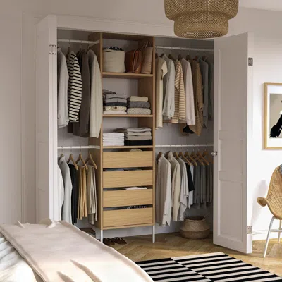 Ikea Aurdal Wardrobe Combination, Oak Veneer/white, 68 1/2-94 1/2x15 3/4x87 "