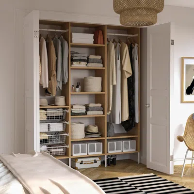 Ikea Aurdal Wardrobe Combination, Oak Veneer/white, 74 3/4x15 3/4x87 "