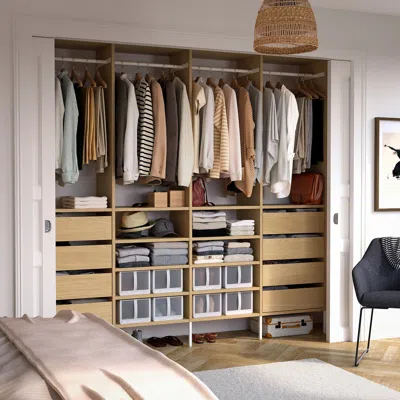 Ikea Aurdal Wardrobe Combination, Oak Veneer/white, 98 3/8x15 3/4x87 "