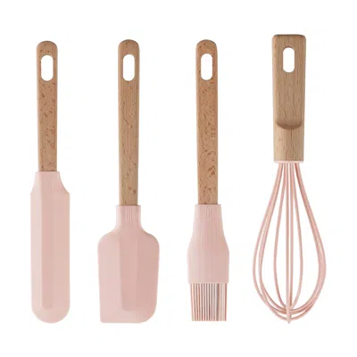Ikea Baktider 4-piece Kitchen Utensil Set, Wood/pale Pink In Multi