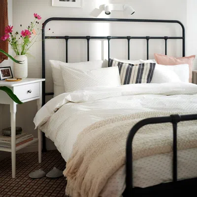 Ikea Bandknippe Duvet Cover And Pillowcase(s), White/green, Full/queen