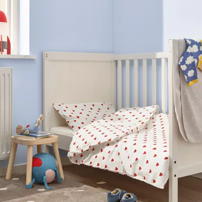 Ikea Barndröm Duvet Cover 1 Pillowcase For Crib, Heart Pattern/white Red, 43 1/4x49 1/4/13 3/4x21 5/8 "
