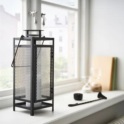 Ikea Berggran Lantern For Pillar Candle, Indoor/outdoor Anthracite, 13 "