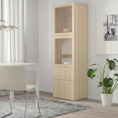 Ikea Bestå Frame, White Stained Oak Effect, 23 5/8x15 3/4x75 5/8 " In Neutral