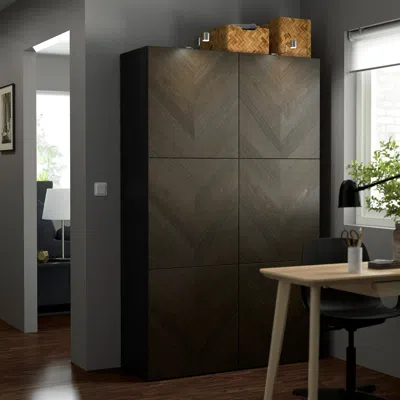 Ikea Bestå Storage Combination With Doors, Black-brown Hedeviken/dark Brown Stained Oak Veneer, 47 1/4x16