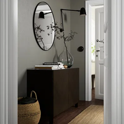 Ikea Bestå Storage Combination With Doors, Black-brown Hedeviken/stubbarp/dark Brown Stained Oak Veneer, 