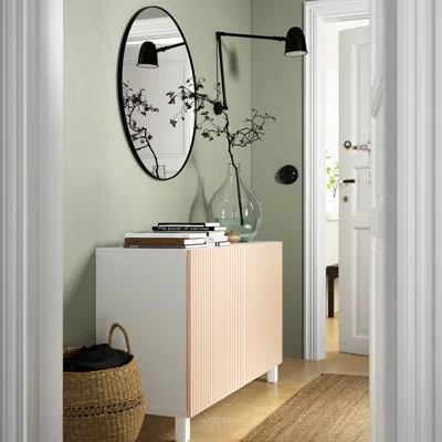 Ikea Bestå Storage Combination With Doors, White/björköviken/stubbarp Birch Veneer, 47 1/4x16 1/2x29 1/8 