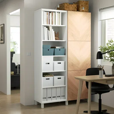 Ikea Bestå Storage Combination With Doors, White/hedeviken Oak Veneer, 47 1/4x16 1/2x79 1/2 " In Neutral