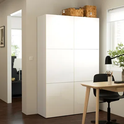 Ikea Bestå Storage Combination With Doors, White/selsviken High-gloss/white, 47 1/4x16 1/2x76 "