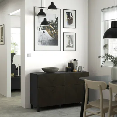 Ikea Bestå Storage Combination With Doors/drawers, Black-brown Hedeviken/stubbarp/dark Brown Stained Oak 
