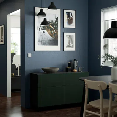 Ikea Bestå Storage Combination With Doors/drawers, Black-brown Selsviken/stubbarp/high Gloss Dark Olive-g