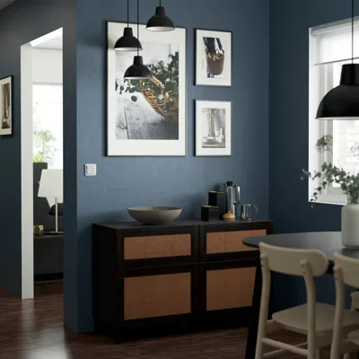 Ikea Bestå Storage Combination With Doors/drawers, Black-brown Studsviken/stubbarp/dark-brown Woven Popla