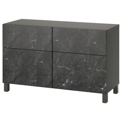 Ikea Bestå Storage Combination With Doors/drawers, Dark Gray Bergsviken/stubbarp/black Marble Effect, 47 