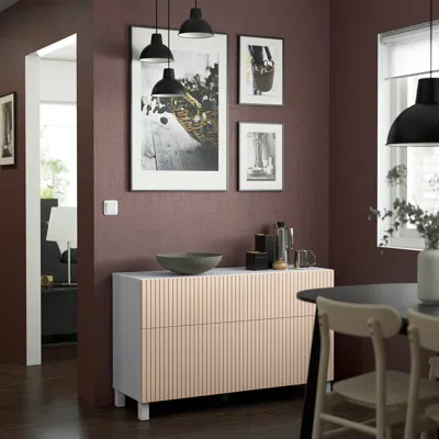 Ikea Bestå Storage Combination With Doors/drawers, White/björköviken/stubbarp Birch Veneer, 47 1/4x16 1/2