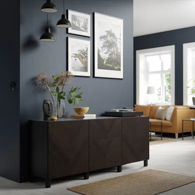 Ikea Bestå Storage Combination With Drawers, Black-brown Hedeviken/stubbarp/dark Brown Stained Oak Veneer