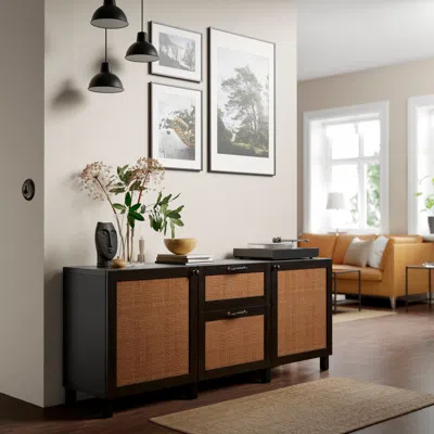 Ikea Bestå Storage Combination With Drawers, Black-brown Studsviken/stubbarp/dark-brown Woven Poplar, 70 