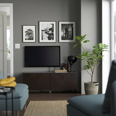 Ikea Bestå Tv Bench With Doors, Black-brown Hedeviken/stubbarp/dark Brown Stained Oak Veneer, 47 1/4x16 1