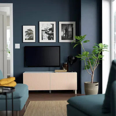 Ikea Bestå Tv Bench With Doors, White Björköviken/mejarp/birch Veneer, 47 1/4x16 1/2x18 7/8 "