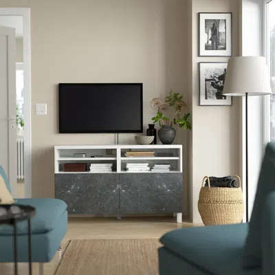 Ikea Bestå Tv Bench With Doors, White/bergsviken/stubbarp Black, 47 1/4x16 1/2x29 1/8 "