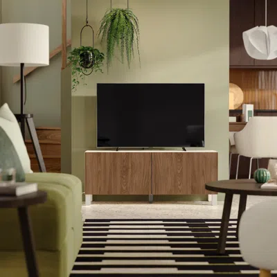 Ikea Bestå Tv Bench With Doors, White/lappviken/stubbarp Walnut Effect, 47 1/4x16 1/2x18 7/8 "