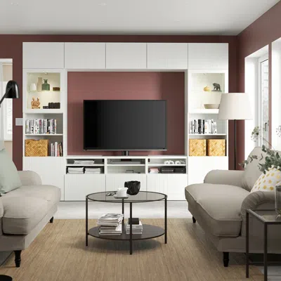 Ikea Bestå Tv Storage Combination/glass Doors, White Sutterviken/sindvik White Clear Glass, 118 1/8x16 1/