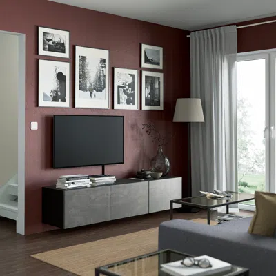 Ikea Bestå Tv Unit With Doors, Black-brown/kallviken Concrete Effect, 70 7/8x16 1/2x15 "