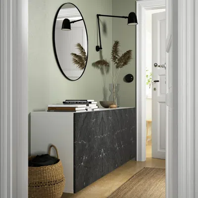 Ikea Bestå Wall-mounted Cabinet Combination, White Bergsviken/black Marble Effect, 70 7/8x16 1/2x25 1/4 "