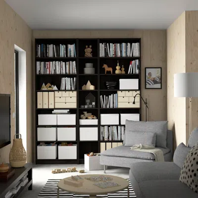 Ikea Billy Bookcase Comb With Extension Units, Dark Brown Oak Effect, 78 3/4x11x93 1/4 " In Black