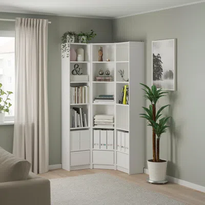 Ikea Billy Bookcase Combination/crn Solution, White, 37 3/8/37 3/8x11x79 1/2 "