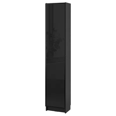 Ikea Billy / Högbo Bookcase Comb With Glass Doors, Black Oak Effect/black, 15 3/4x11 3/4x79 1/2 "