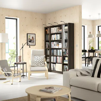 Ikea Billy / Oxberg Bookcase Comb With Glass Doors, Dark Brown Oak Effect, 63x79 1/2 "