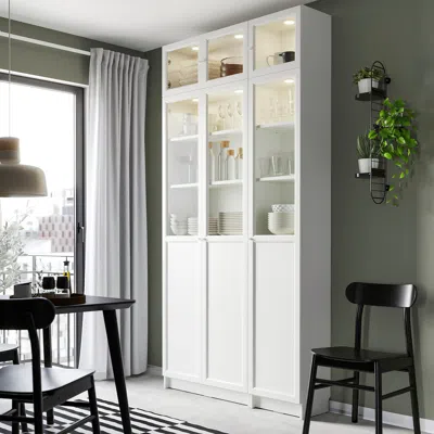 Ikea Billy / Oxberg Bookcase, White/glass, 47 1/4x11 3/4x93 1/4 "