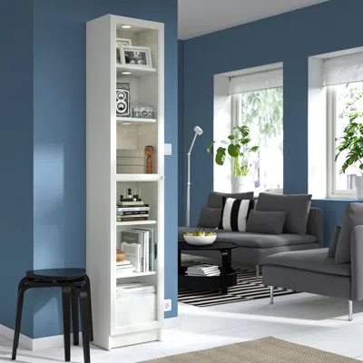 Ikea Billy / Oxberg Bookcase With Glass-door, White/glass, 15 3/4x11 3/4x79 1/2 "