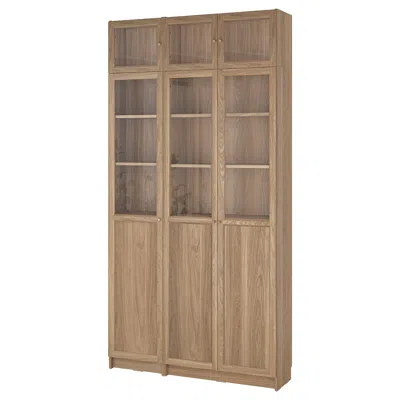 Ikea Billy / Oxberg Bookcase With Height Extension Unit/panel/glass Doors, Oak Effect/clear Glass, 47 1/4