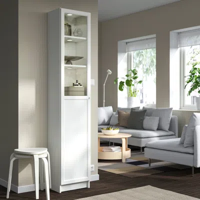 Ikea Billy / Oxberg Bookcase With Panel/glass Door, White/glass, 15 3/4x11 3/4x79 1/2 "