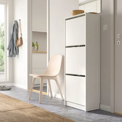 Ikea Bissa Shoe Cabinet With 3 Compartments, White, 19 1/4x11x53 1/8 "