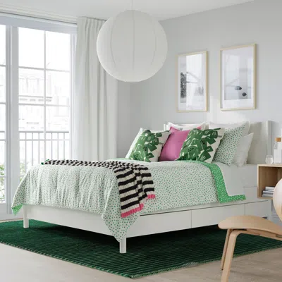 Ikea Björkgråmal Comforter Set, Green White/dotted, Full/queen