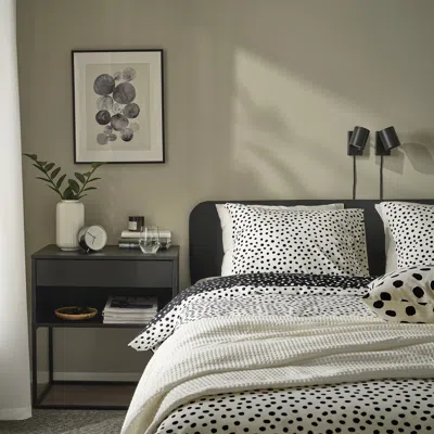Ikea Björkgråmal Duvet Cover And Pillowcase(s), Black White/dotted, Twin